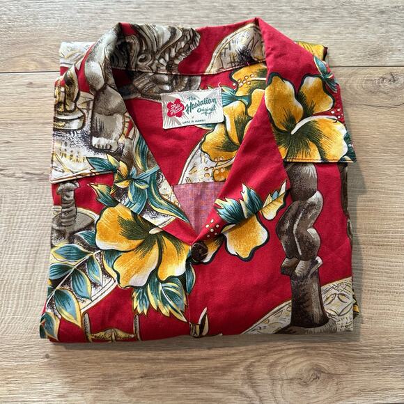 Hilo Hattie Tiki Idols Hibiscus Tropical Hawaiian Button Up Shirt Red M - Picture 2 of 9